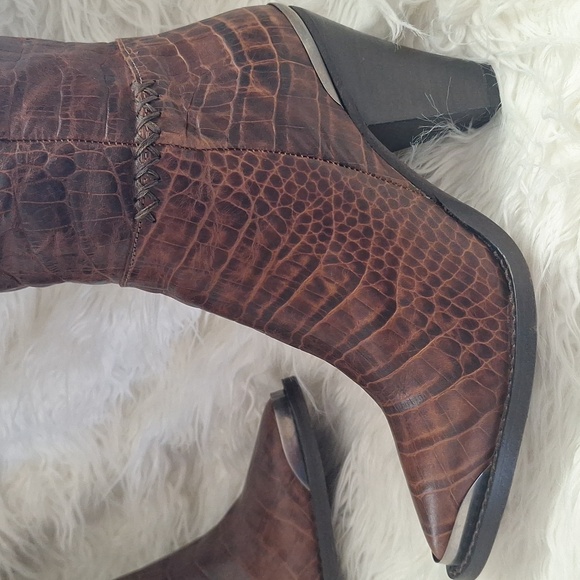 Free People Tall Brown Crocodile Embossed Boots - Picture 4 of 14
